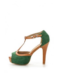 Темно-зеленые кожаные босоножки на каблуке от Benini