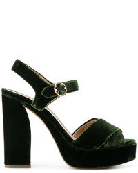 Темно-зеленые кожаные босоножки на каблуке от Tory Burch
