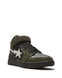 Мужские темно-зеленые кожаные высокие кеды от A Bathing Ape