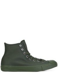Женские темно-зеленые кожаные высокие кеды от Converse