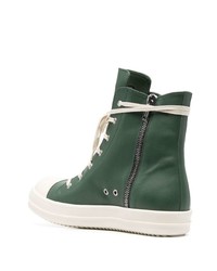Мужские темно-зеленые кожаные высокие кеды от Rick Owens