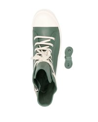 Мужские темно-зеленые кожаные высокие кеды от Rick Owens