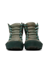 Мужские темно-зеленые кожаные высокие кеды от Boris Bidjan Saberi