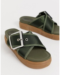 Темно-зеленые кожаные массивные сандалии на плоской подошве от ASOS DESIGN