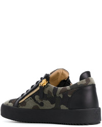 Мужские темно-зеленые кожаные низкие кеды от Giuseppe Zanotti Design