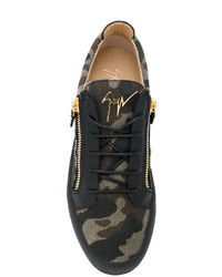 Мужские темно-зеленые кожаные низкие кеды от Giuseppe Zanotti Design