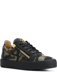 Мужские темно-зеленые кожаные низкие кеды от Giuseppe Zanotti Design