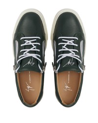 Мужские темно-зеленые кожаные низкие кеды от Giuseppe Zanotti