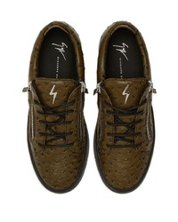 Мужские темно-зеленые кожаные низкие кеды от Giuseppe Zanotti