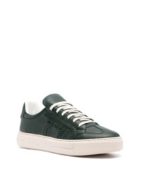 Мужские темно-зеленые кожаные низкие кеды от Salvatore Ferragamo