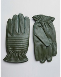 Мужские темно-зеленые кожаные перчатки