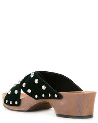 Темно-зеленые кожаные сабо от Senso