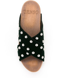 Темно-зеленые кожаные сабо от Senso