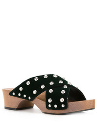 Темно-зеленые кожаные сабо от Senso