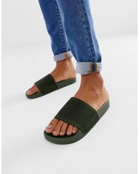 Темно-зеленые кожаные сандалии на плоской подошве от ASOS DESIGN