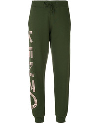 Женские темно-зеленые кожаные спортивные штаны с принтом от Kenzo