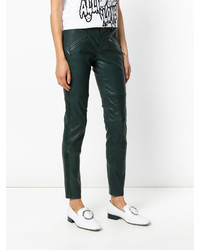 Темно-зеленые кожаные узкие брюки от P.A.R.O.S.H.