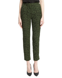 Темно-зеленые кружевные брюки с цветочным принтом