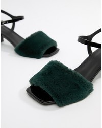 Темно-зеленые меховые босоножки на каблуке от ASOS DESIGN