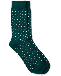 Темно-зеленые носки в горошек