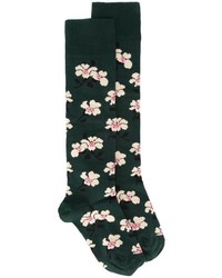 Темно-зеленые носки с цветочным принтом