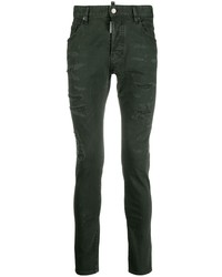 Мужские темно-зеленые рваные зауженные джинсы от DSQUARED2