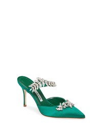 Темно-зеленые сатиновые сабо