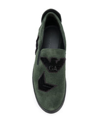 Мужские темно-зеленые слипоны от Emporio Armani