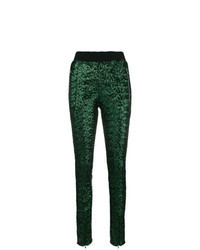 Темно-зеленые узкие брюки с пайетками