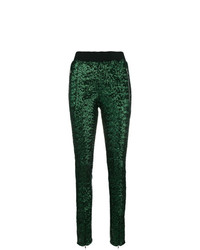 Темно-зеленые узкие брюки с пайетками от Amen