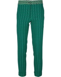 Темно-зеленые узкие брюки с принтом