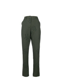 Темно-зеленые узкие брюки с цветочным принтом