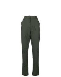 Темно-зеленые узкие брюки с цветочным принтом от Damir Doma