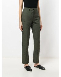 Темно-зеленые узкие брюки с цветочным принтом от Damir Doma