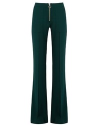 Темно-зеленые шерстяные брюки-клеш