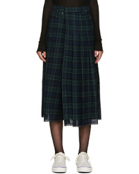 Темно-зеленые шерстяные брюки-кюлоты в шотландскую клетку