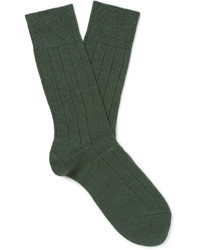 Темно-зеленые шерстяные вязаные носки