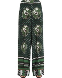 Темно-зеленые широкие брюки с принтом
