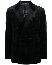 Темно-зеленый бархатный двубортный пиджак в шотландскую клетку