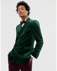 Мужской темно-зеленый бархатный двубортный пиджак от ASOS DESIGN