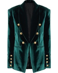 Мужской темно-зеленый бархатный двубортный пиджак от Balmain