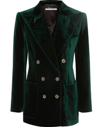 Женский темно-зеленый бархатный двубортный пиджак от Bella Freud