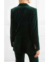 Женский темно-зеленый бархатный двубортный пиджак от Bella Freud