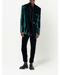 Мужской темно-зеленый бархатный двубортный пиджак от Balmain