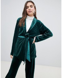 Женский темно-зеленый бархатный пиджак от Monki