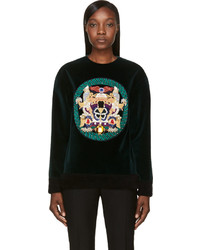 Темно-зеленый бархатный свитер с украшением