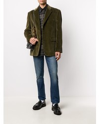 Мужской темно-зеленый вельветовый пиджак от Gucci