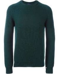 Темно-зеленый вязаный свитер с круглым вырезом