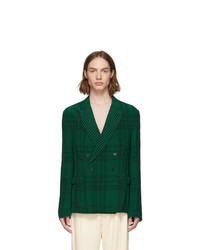 Темно-зеленый двубортный пиджак в шотландскую клетку