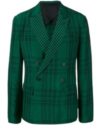 Мужской темно-зеленый двубортный пиджак в шотландскую клетку от Haider Ackermann